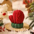 Christmas Knitted Mitten Candle Festive Desktop Ornament Home Decor Winter Holiday Gift - Glove Red
