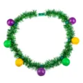 LED Mardi Gras light up tinsel necklace party festive glowing bulb costume accessory - Green Tinsel 7 LED Round Ball Necklace