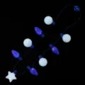 Detailed view of the LED glowing necklace with colorful bulbs and star pendant for parties. - 9 LED Bulb Star Round Ball Necklace / Blue/White