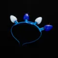 Detail view of the blue light-up Hanukkah headband featuring glowing bulb decorations. - Bulb Tinsel Headband