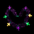 LED Mardi Gras light up tinsel necklace with colorful fleur-de-lis bulbs for party decoration. - 7 LED Purple Tinsel Fleur-de-lis Necklace