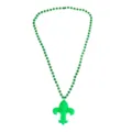 Green Mardi Gras bead necklace with fleur-de-lis pendant, festive party costume accessory. - Green Bead Chain Fleur-de-lis Necklace