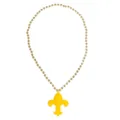 Gold beaded carnival party necklace featuring a bright yellow fleur-de-lis pendant design. - Gold Bead Chain Fleur-de-lis Necklace