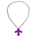 Vibrant purple beaded necklace featuring a Fleur-de-lis pendant for carnival party decor. - Purple Bead Chain Fleur-de-lis Necklace