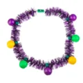 LED light up carnival necklace with colorful round bulbs and tinsel for party events. - Purple Tinsel 7 LED Round Ball Necklace