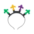 Mardi Gras LED light up headband with green yellow purple fleur de lis party accessory - Black Base Fleur-de-lis Headband