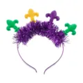 Mardi Gras tinsel headband with colorful fleur-de-lis decorations, perfect for festival party. - Purple Tinsel Purple Base Headband