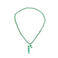 Green beaded necklace with candy cane pendant, perfect holiday costume accessory for parties. - Green Cane Necklace / Green