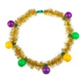 Mardi Gras LED light up tinsel necklace with colorful glowing bulb party props battery pack - Gold Tinsel 7 LED Round Ball Necklace