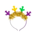 Mardi Gras Lametta Haarreif mit bunten Lilien Ornamenten für Karneval und bunte Party Feiern. - Gold Lametta Lilie / Gold Lametta Lilien Stil
