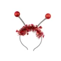 Red tinsel headband with spring balls and heart charms, perfect for Valentine's Day party. - Red Heart Glowing Headband