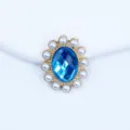 Oval blue rhinestone diy craft button with pearl and alloy base for decoration details. - Lake Blue