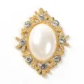 Gold oval rhinestone alloy button DIY accessories for shoes bags and hair crafts. - Gold Base - Pure White Pearl