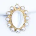 Oval pearl cat eye flower rhinestone buckle DIY handmade craft accessory material - White