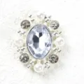 Oval rhinestone pearl alloy decorative button detail shot, shining crystal gems for apparel. - White