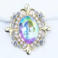 DIY alloy rhinestone pearl flower base button, 30x33mm iridescent acrylic gem for crafts. - AB Color