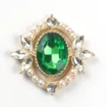 Vintage or alliage vert cristal ovale broche perle strass DIY vêtement accessoire décoration - Vert foncé