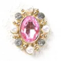Vintage oval alloy rhinestone button with pink crystal and pearls for DIY crafts decor. - Light Pink