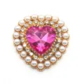 DIY heart rhinestone pearl button alloy crystal brooch clothing bag decorative accessory craft - Plum Red