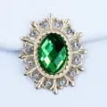 Oval hollow alloy rhinestone DIY jewelry accessory detail, green stone with clear gems. - Dark Green