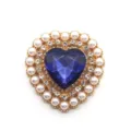 Blue heart acrylic rhinestone button pearls gold alloy DIY jewelry accessories detail shot - Navy Blue
