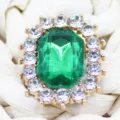 Crystal rhinestone DIY patch detail shot, green gem metal button for shoes and hair accessories. - Dark Green