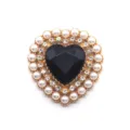 Heart rhinestone pearl alloy button DIY jewelry accessory clothing bag decorative detail view - Black