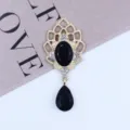 Gold alloy rhinestone acrylic pendant jewelry DIY accessory with black teardrop stone for necklace. - Black