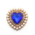 Heart-shaped alloy rhinestone button with blue acrylic crystal and faux pearls for DIY crafts. - Sapphire Blue