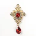 Colgante de estrás con gota de aleación de oro vintage estilo barroco accesorio de ropa - Rojo Brillante
