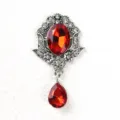 Baroque vintage red gemstone rhinestone brooch pendant costume jewelry accessory for dresses. - Red
