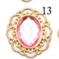 Close-up detail view of the gold filigree metal base with pink faceted acrylic stone. - Light Pink
