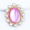 Gold alloy oval pink cat-eye stone pearl flower button DIY accessory detail close-up - Light Pink