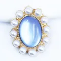 Exquisito aleación perla ojo de gato ovalado flor DIY hecho a mano novia tocado zapato - Azul claro