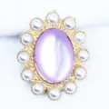 Alloy pearl cat eye oval flower tray detail showing exquisite craftsmanship for DIY hair accessories. - Light Purple