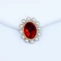 Botón de flor de perla de estrás acrílico ovalado rojo accesorio de aleación DIY. - Rojo Brillante