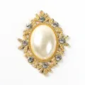 Diamond oval pearl alloy rhinestone button DIY craft accessory for clothing bags hair bows. - Gold Base - Cream White Pearl