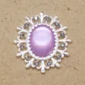 Oval hollow alloy rhinestone resin cat eye decorative buckle DIY bow hair accessory detail - Light Purple