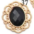 Close up of gold metal filigree base with black faceted oval acrylic stone for DIY jewelry. - Black
