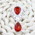 Silver alloy hollow shield pendant with red crystal rhinestones for DIY crafts and accessories. - Bright Red