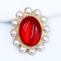 Accesorio DIY flor perla óvalo ojo de gato de aleación para tocado de novia zapatos. - Rojo Brillante