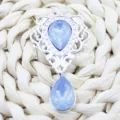 Silver hollow shield pendant rhinestone charm metal alloy DIY hair clothing accessory 48x26mm - Light Blue