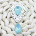 Silver hollow shield pendant with light blue teardrop rhinestone for DIY clothing hair accessory - Light Green