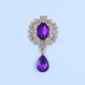 Broche de aleación dorada con diamantes de imitación, piedra ovalada y colgante para DIY - Púrpura profundo