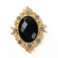 Oval rhinestone alloy button DIY craft accessory black gem vintage decorative buckle component - Gold Base - Black