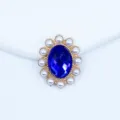 Blue Oval Acrylic Rhinestone Pearl Sunflower DIY Alloy Decorative Buckle Craft Accessory - Sapphire Blue