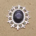 Botón decorativo ovalado de aleación plateada con strass y resina ojo de gato DIY - Gris