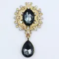 Vintage alloy rhinestone brooch base DIY jewelry accessory with black and clear stones. - Gray