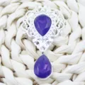 Silver hollow shield pendant alloy rhinestone purple teardrop DIY jewelry accessory variant - Deep purple