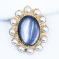 Alloy pearl cat-eye oval flower button DIY handmade bridal headwear accessories material - Gray